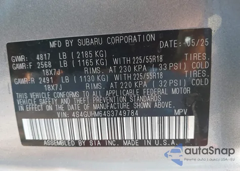 2025 Subaru Crosstrek Limited from USA, damaged, VIN 4S4GUHM64S3749784